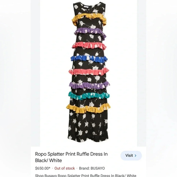 BUSAYO Ropo Splatter Print Tiered Ruffle Maxi Dress Black Size M NWT - Picture 14 of 15